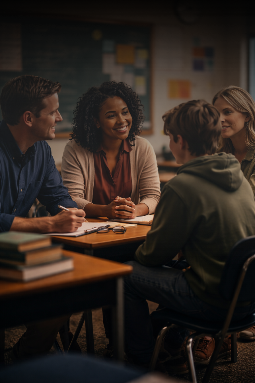 Student support meeting with school staff